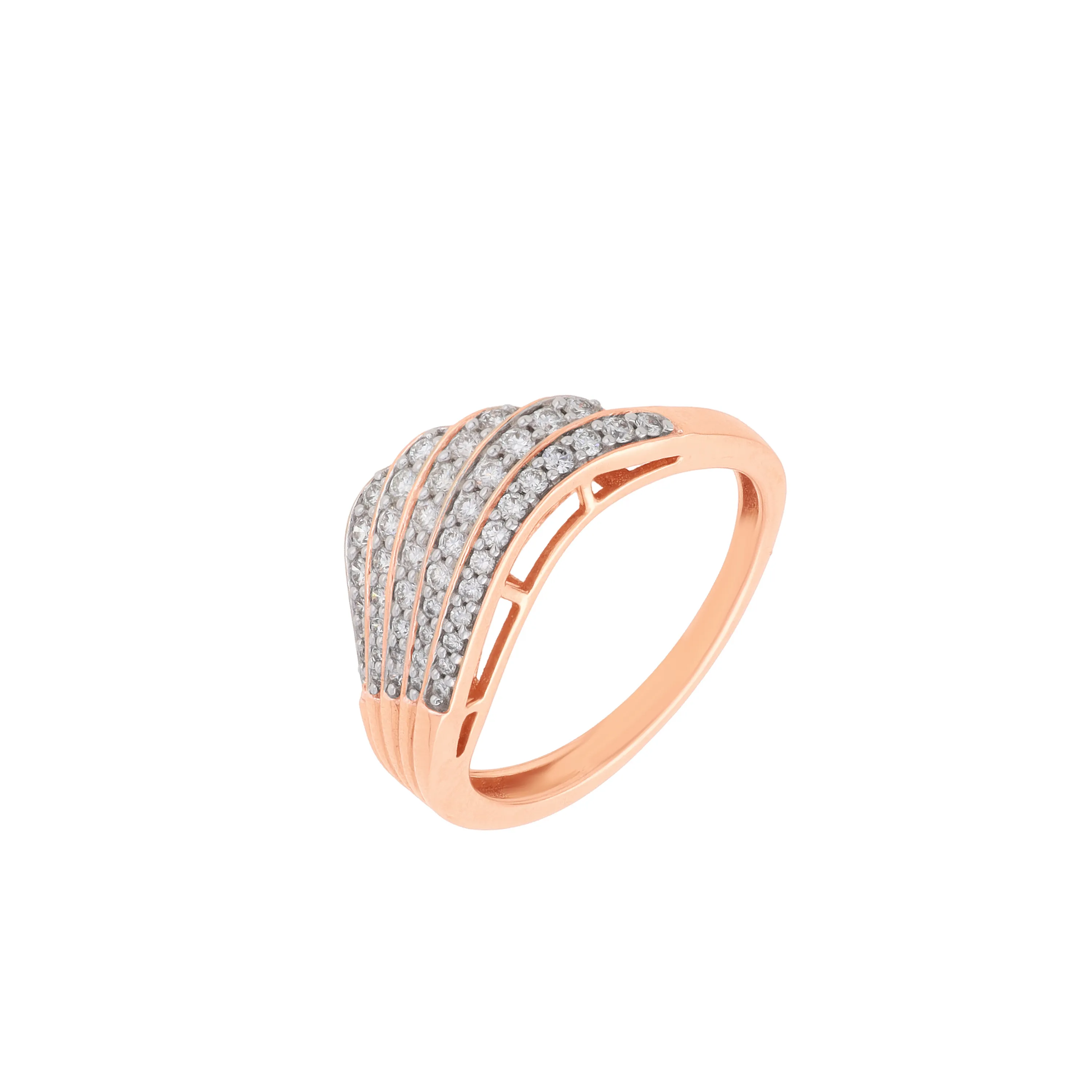 Glamorously Detailed And Diamond Studded 18KT Rose Gold Ring For Women