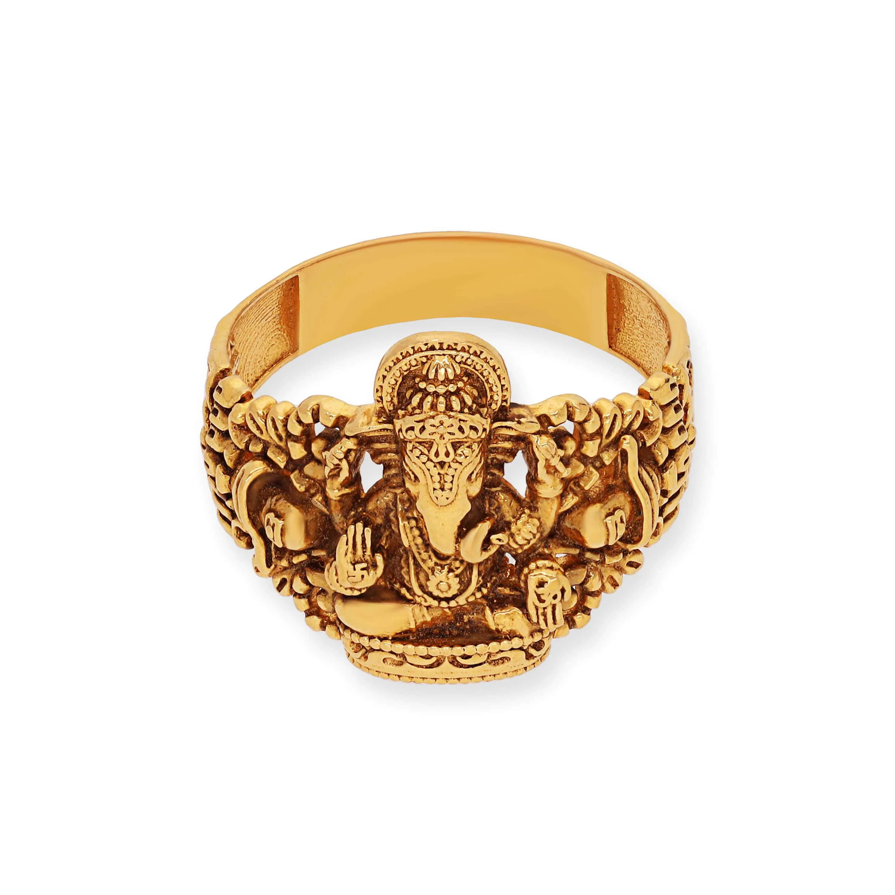 Classic Antique Finished Lord Ganesha 22KT Gold Ring For Men - Main Image