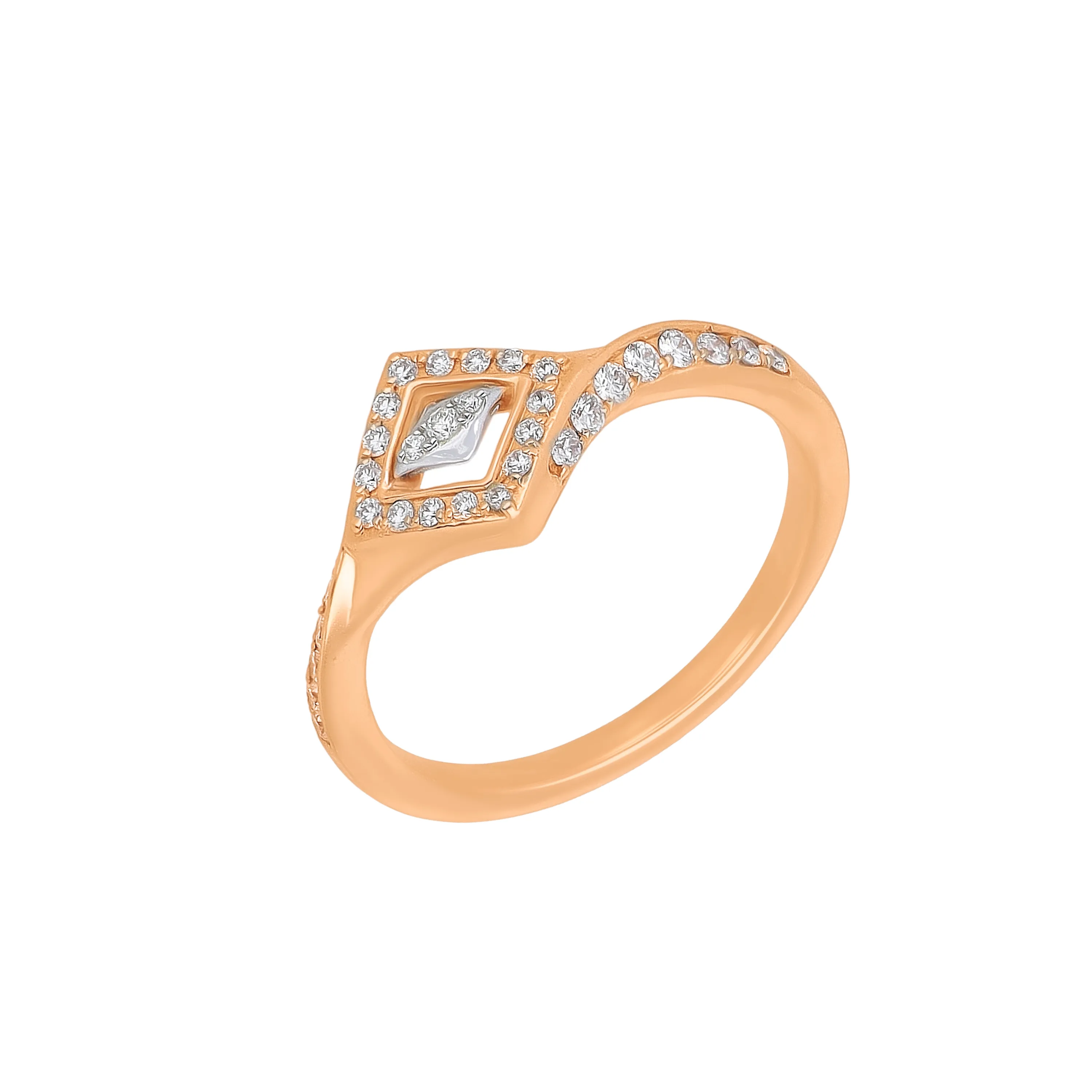 Glamorously Detailed And Diamond Studded 18KT Rose Gold Ring For Women