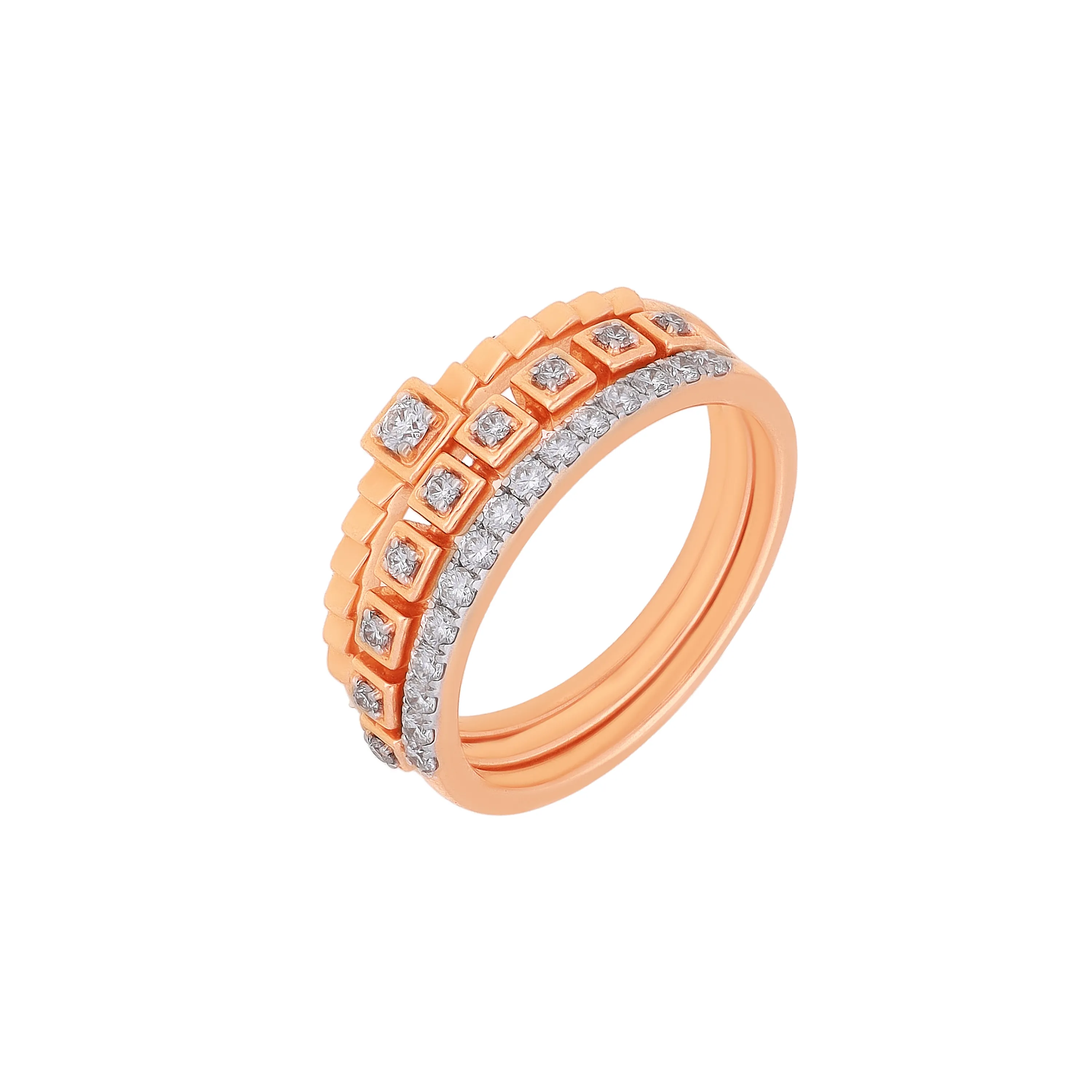 Glamorously Detailed And Diamond Studded 18KT Rose Gold Ring For Women
