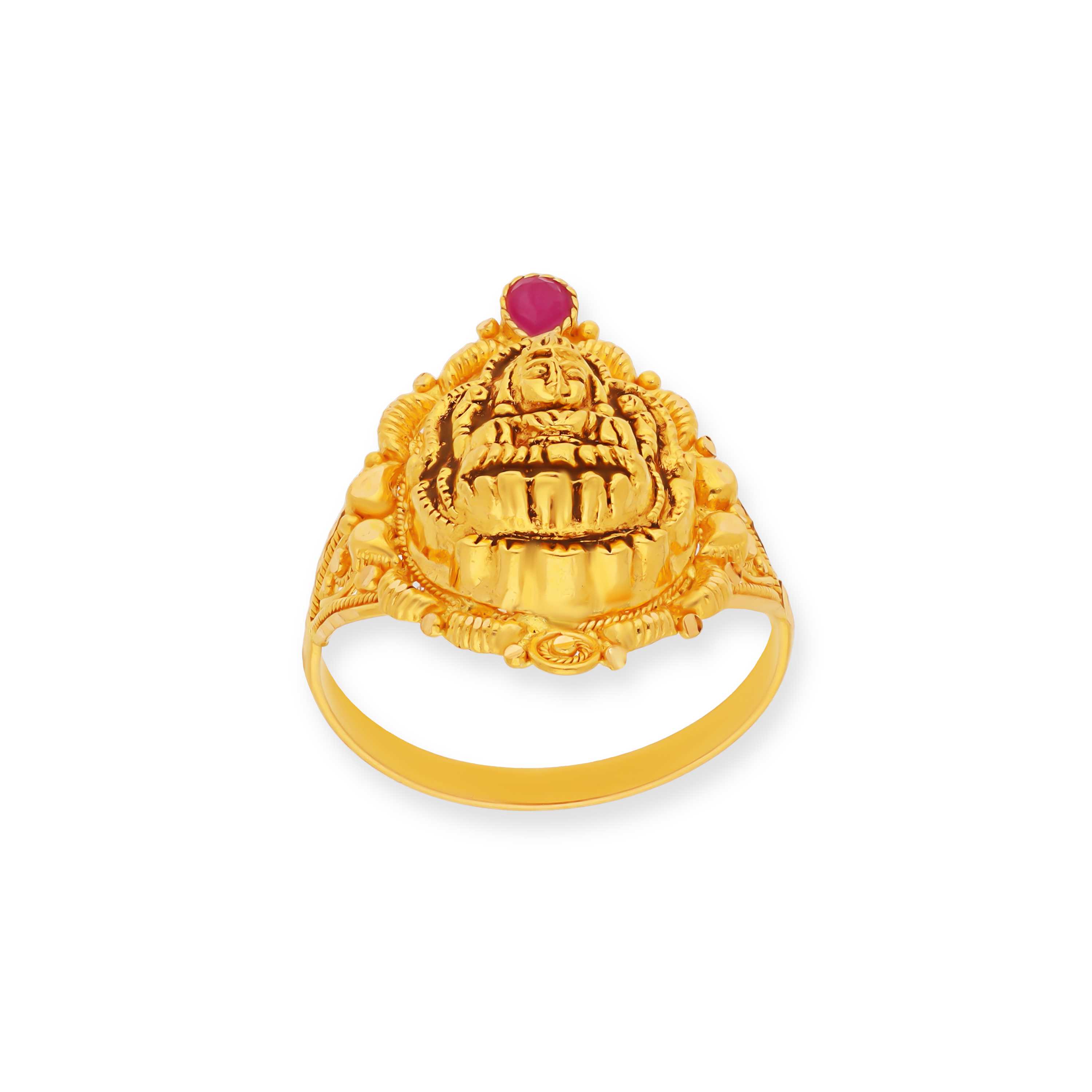 Fancy Intricately Detailed And Crafted Lakshmi Devi 22KT Gold Ring