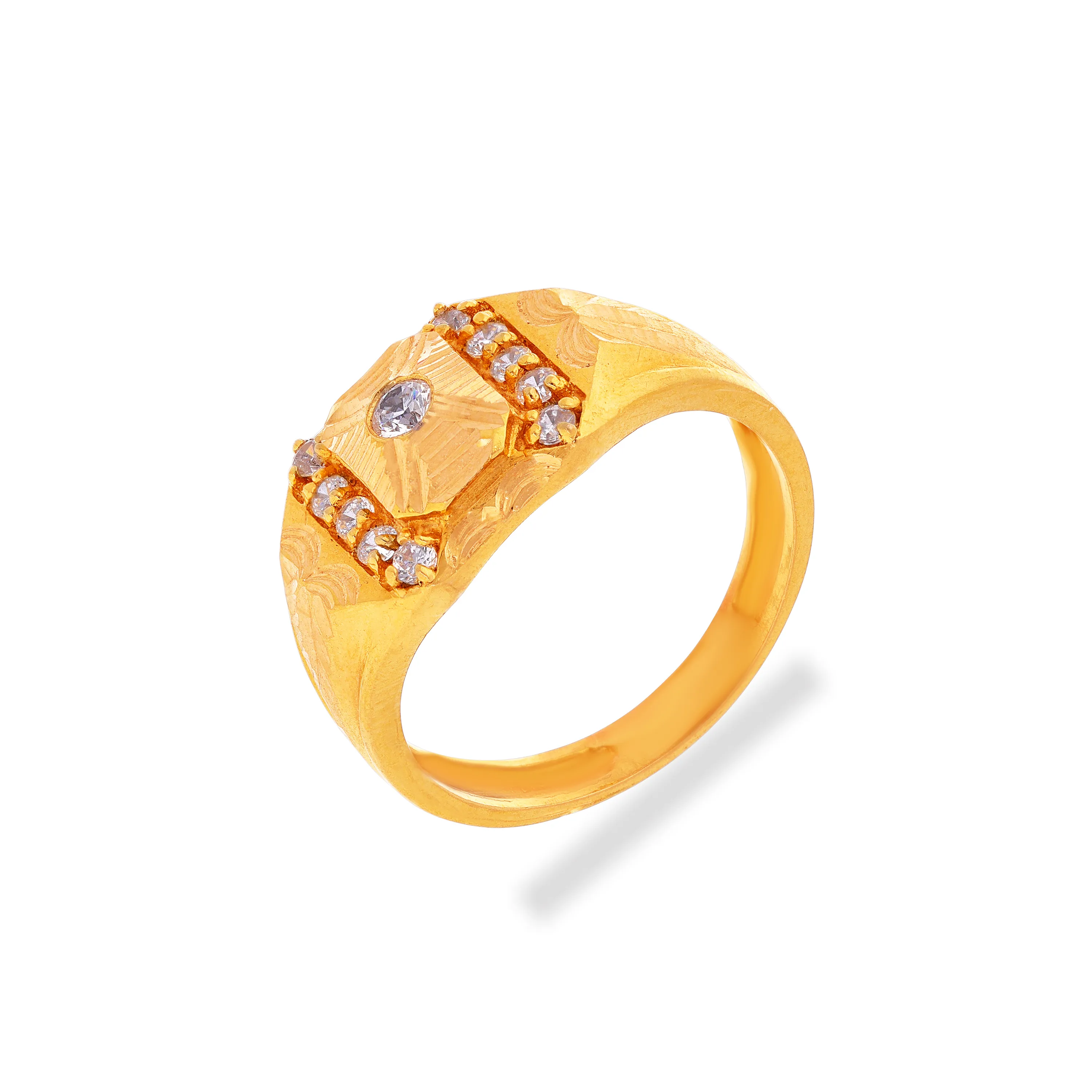 Studded And Detailed 22KT Gold Ring For Men