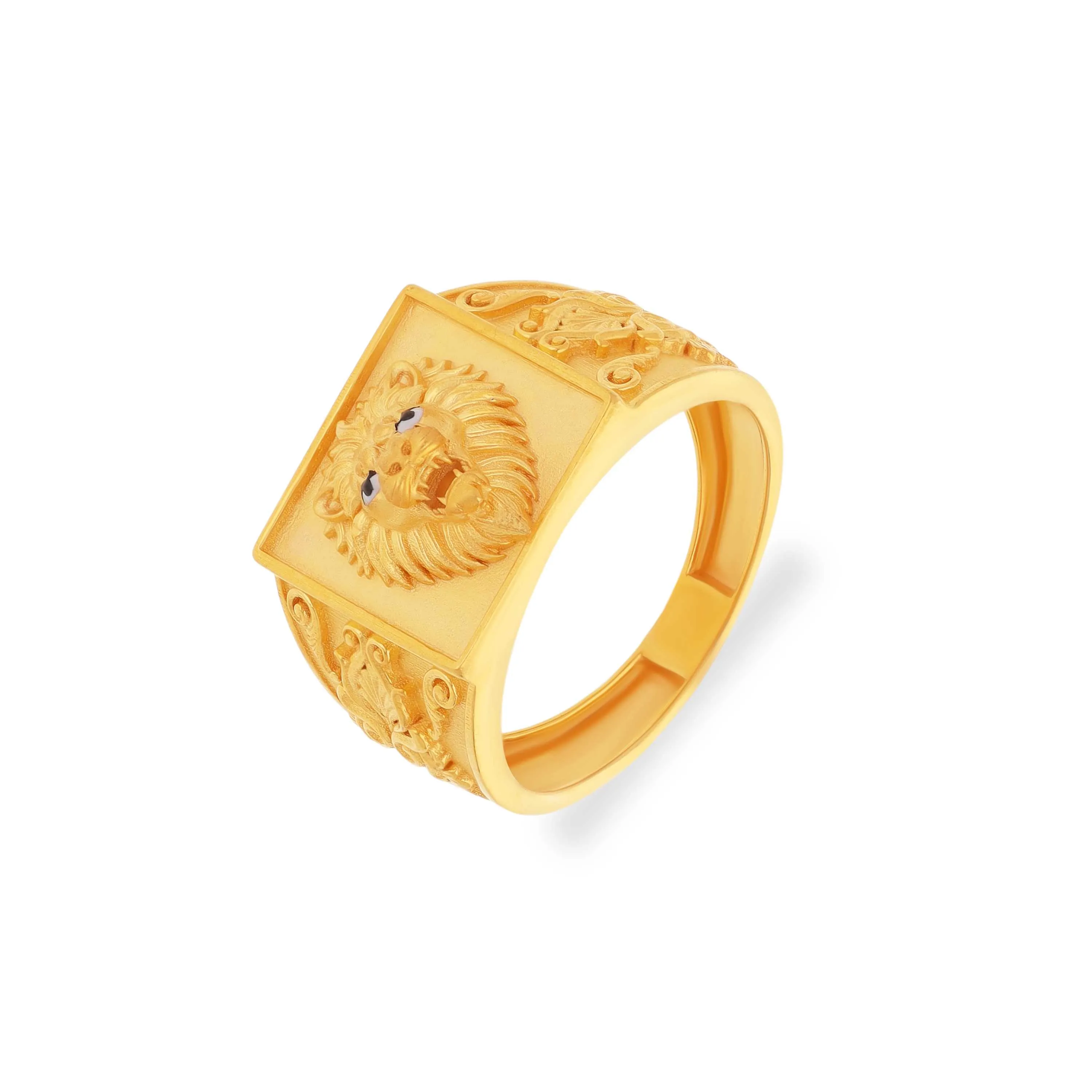 Classic Enamel Worked And Detailed 22KT Gold Lion Ring For Men