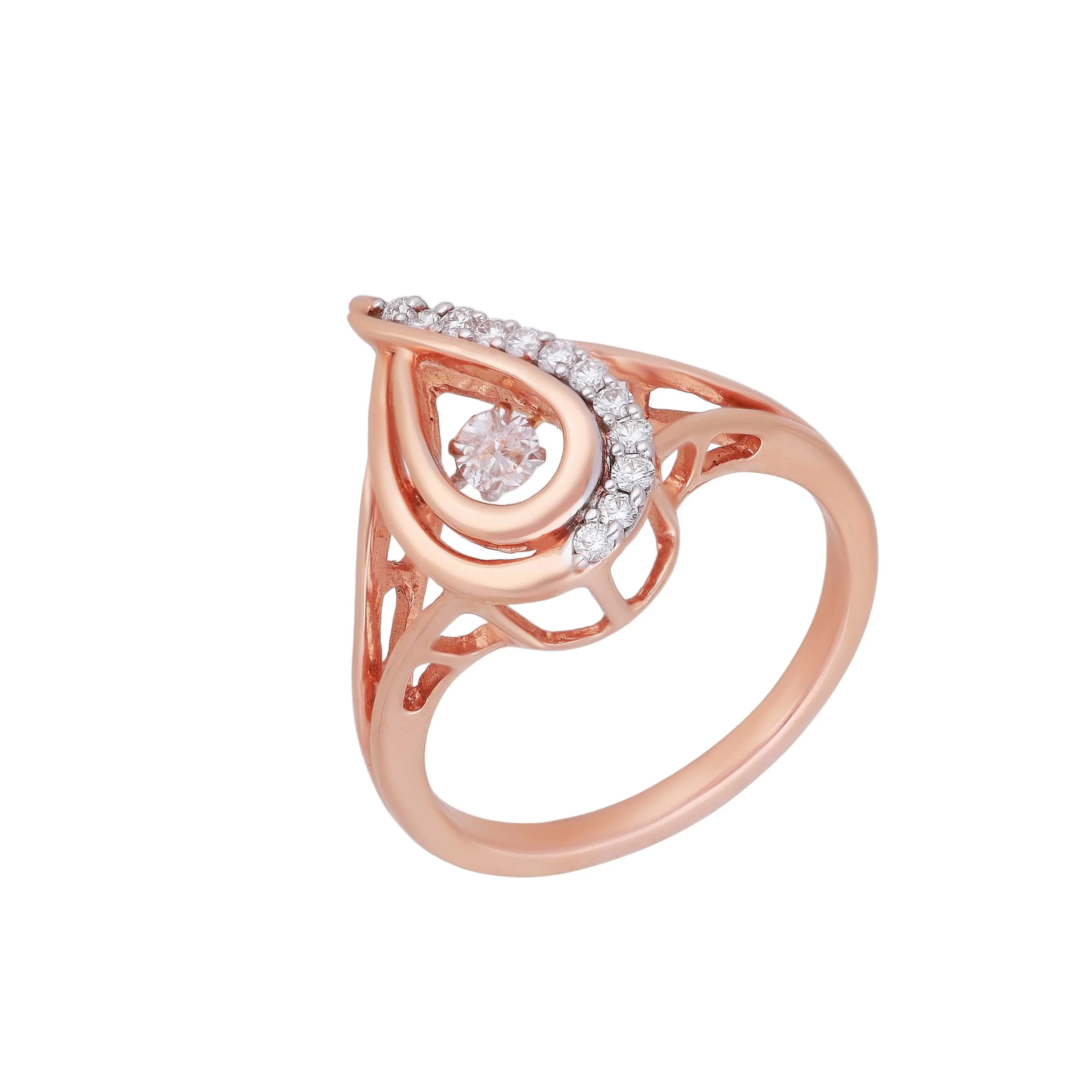 Glamorously Detailed And Diamond Studded 18KT Rose Gold Ring